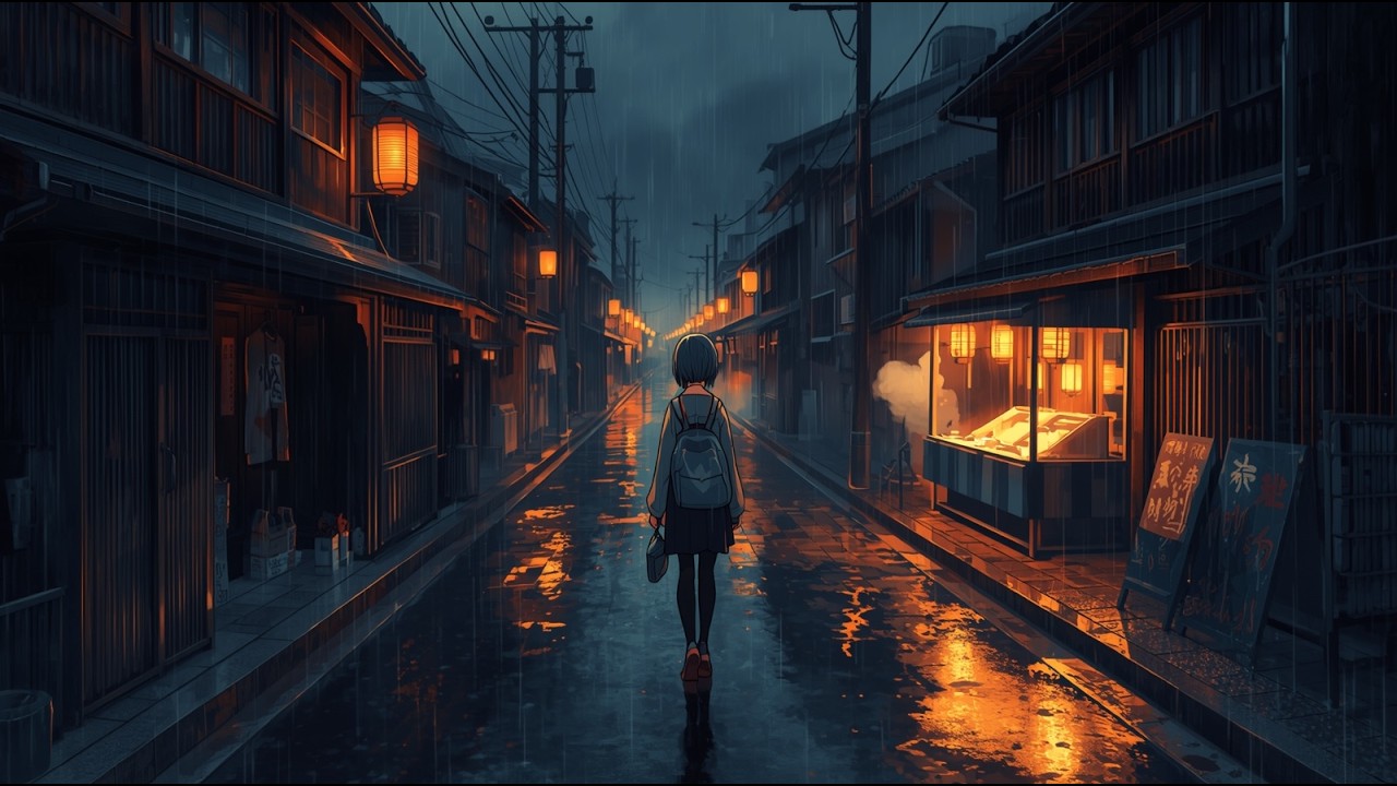 Japanese Town Lofi 🏮 Rainy Night Walk — 2 Hour Anime Chill Mix to Relax & Unwind