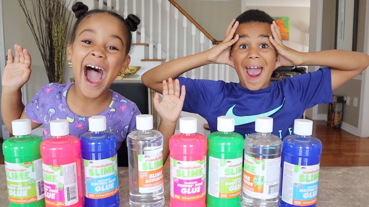 3 COLORS OF GLUE SLIME CHALLENGE! FamousTubeKIDS
