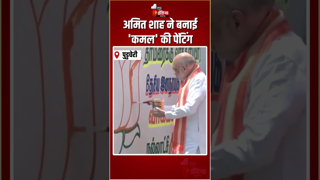 Amit Shah Painted Lotus: अमित शाह ने बनाई 'कमल' की पेंटिंग | BJP Logo Wall Painting | Puducherry