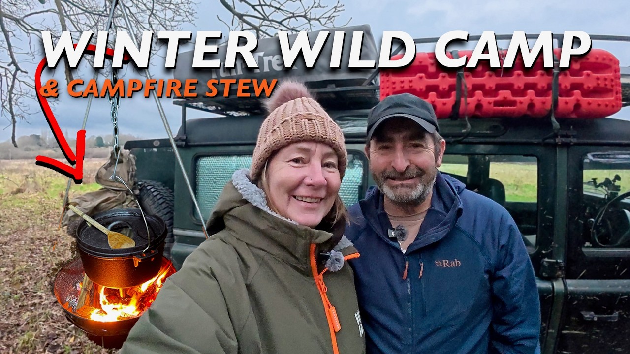 Winter Wild Camping in our 1989 Land Rover Defender 110 and Campfire Stew in our Dutch Oven