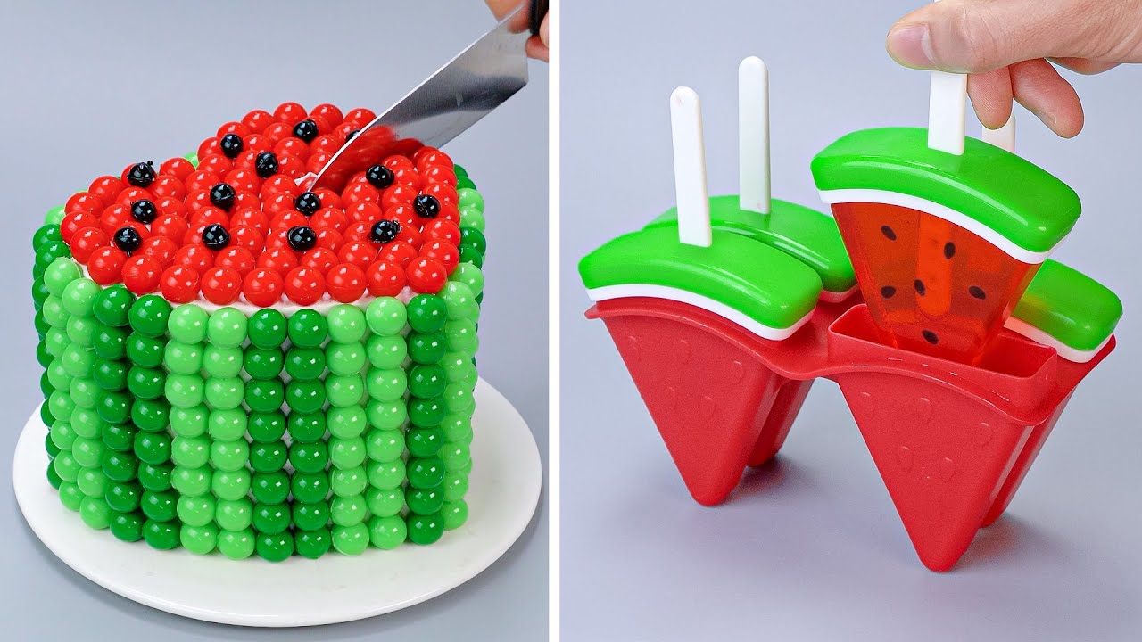 🍉 100 Jelly Balls Watermelon Cake Challenge | Easy Watermelon Jelly Cake | So Yummy