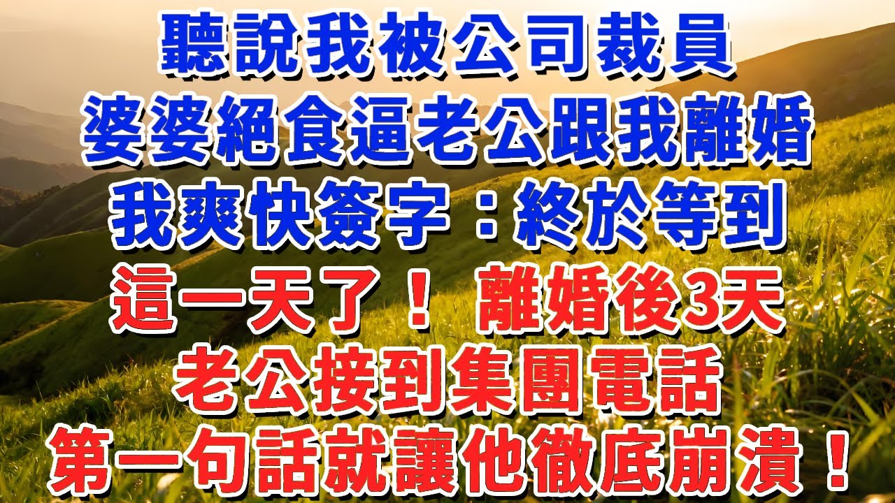 聽說我被公司裁員，婆婆絕食逼老公跟我離婚，我爽快簽字：終於等到這一天了！離婚後3天，老公接到集團電話，第一句話就讓他徹底崩潰！#小娟講故事 #情感故事 #老年生活