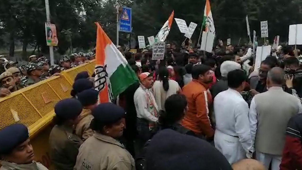 Congress workers continue protest against CAB outside BJP headquarters in New Delhi on Wednesday