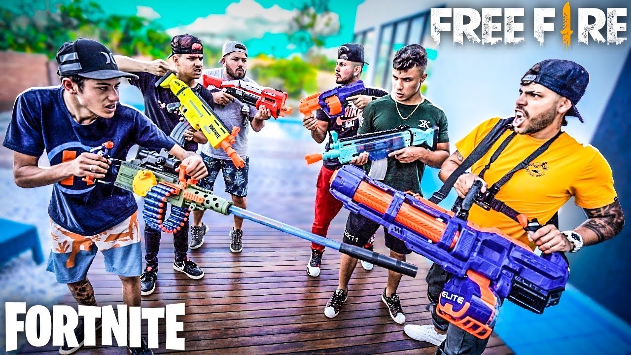 FREE FIRE VS FORTNITE VIDA REAL * Batalha de Nerf com Meus Amigos *