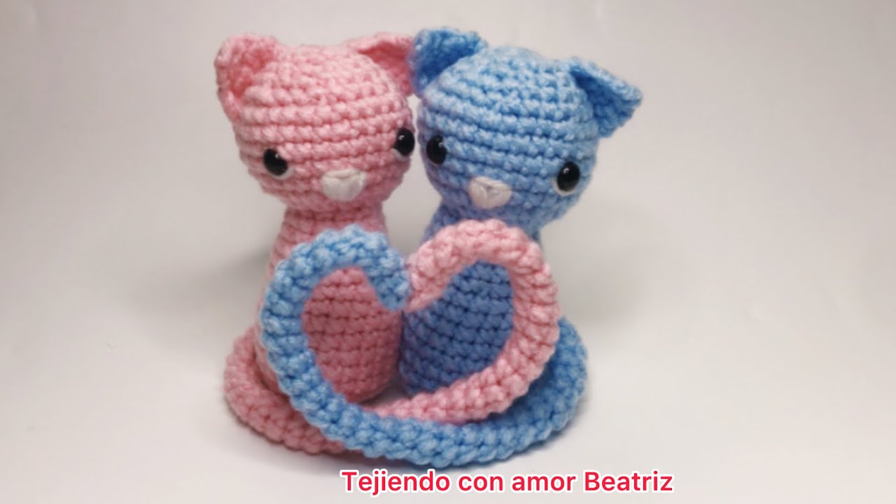 Gatitos enamorados a Crochet 😻😻 San Valentín - gatitos tejidos formando corazón ♥️