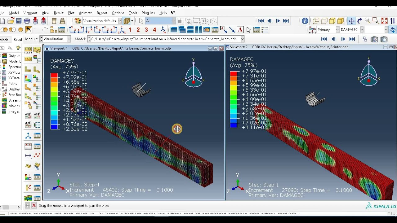 Impact load on concrete beam #reinforcement and without reinforcement using #ABAQUS #Part1
