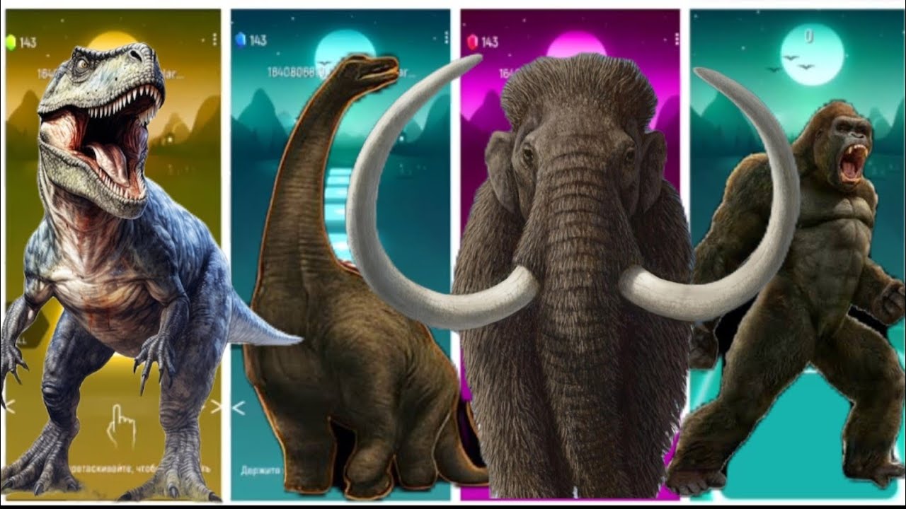 Prehistoric Giants Clash – T-Rex, Dino, Mammoth & Gorilla Battle 🦖🦣🦍