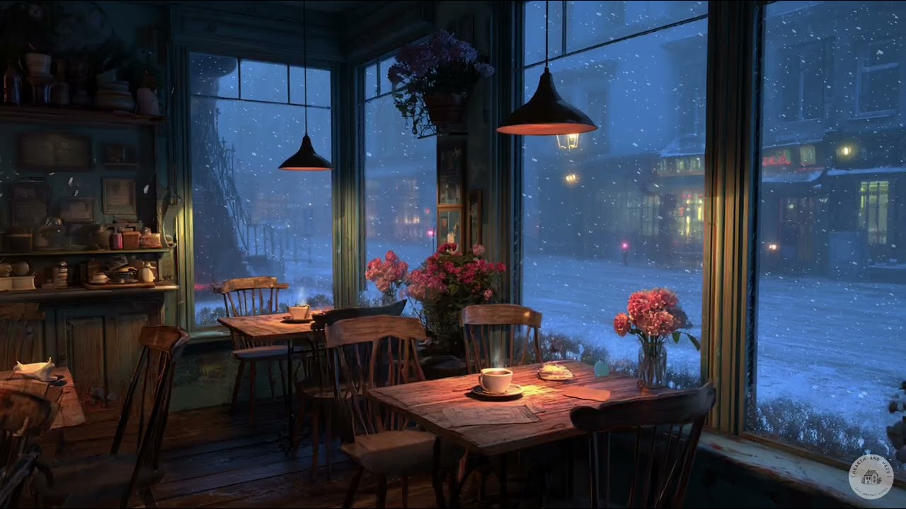 Winter Café Ambience ❄️☕ Snowstorm Outside | Classical Music, Cozy Fireplace, Peaceful Focus