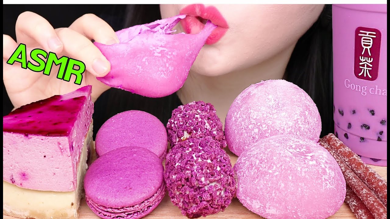 ASMR PURPLE ICE CREAM, CHEESE BALL, BUBBLE TEA, MACARON 보라 아이스크림, 치즈볼, 버블티, 마카롱 먹방EATING SOUNDS