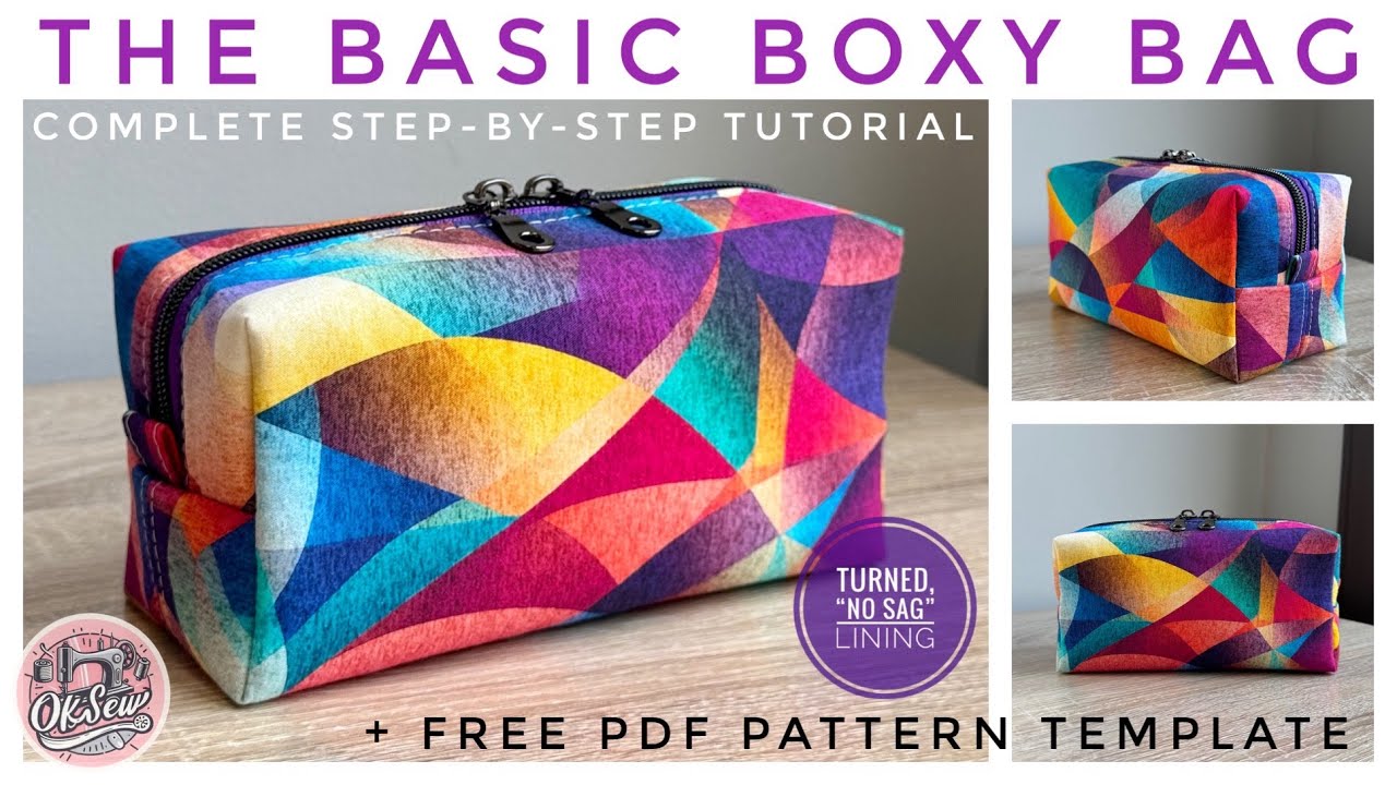 (Free) Fully Lined Boxy Bag Sewing Tutorial - with PDF pattern template from OKSew (and no binding!)