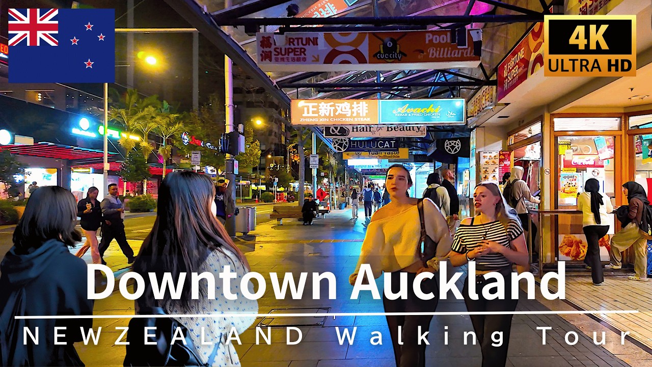 Прогулка по Новой Зеландии 4K 🇳🇿 Центр Окленда - Ночная жизнь и атмосфера города | Май 2026