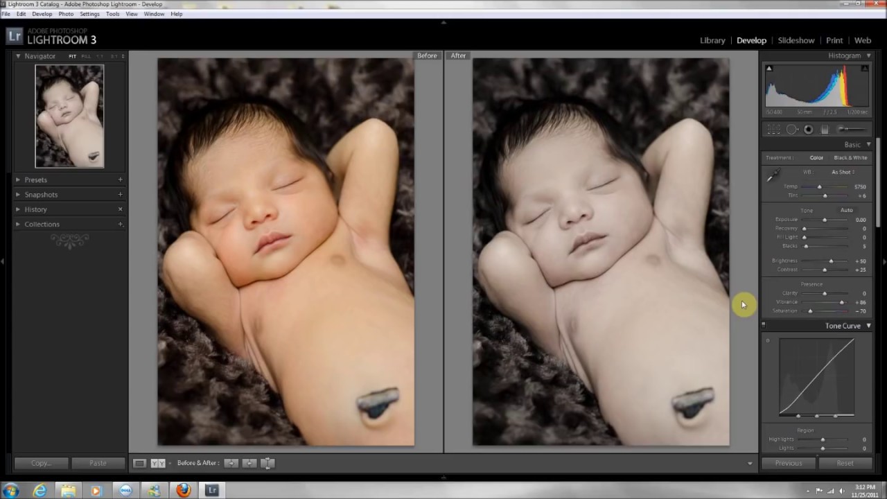 Lightroom 3 RAW Edit - Newborn Editing using Adjustment Air Brush to Soften Skin Tutorial