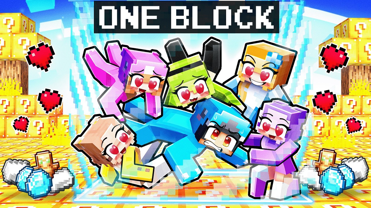 SURVIVING on ONE LUCKY BLOCK With EVERY CRAZY FAN GIRL!
