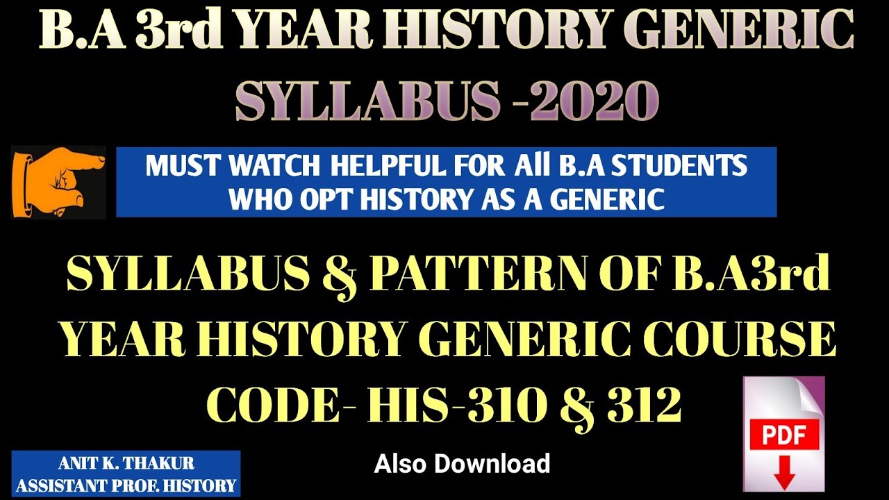 Syllabus of B.A 3rd Year History Generic! Generic History Syllabus 2020 HPU Generic History syllabus
