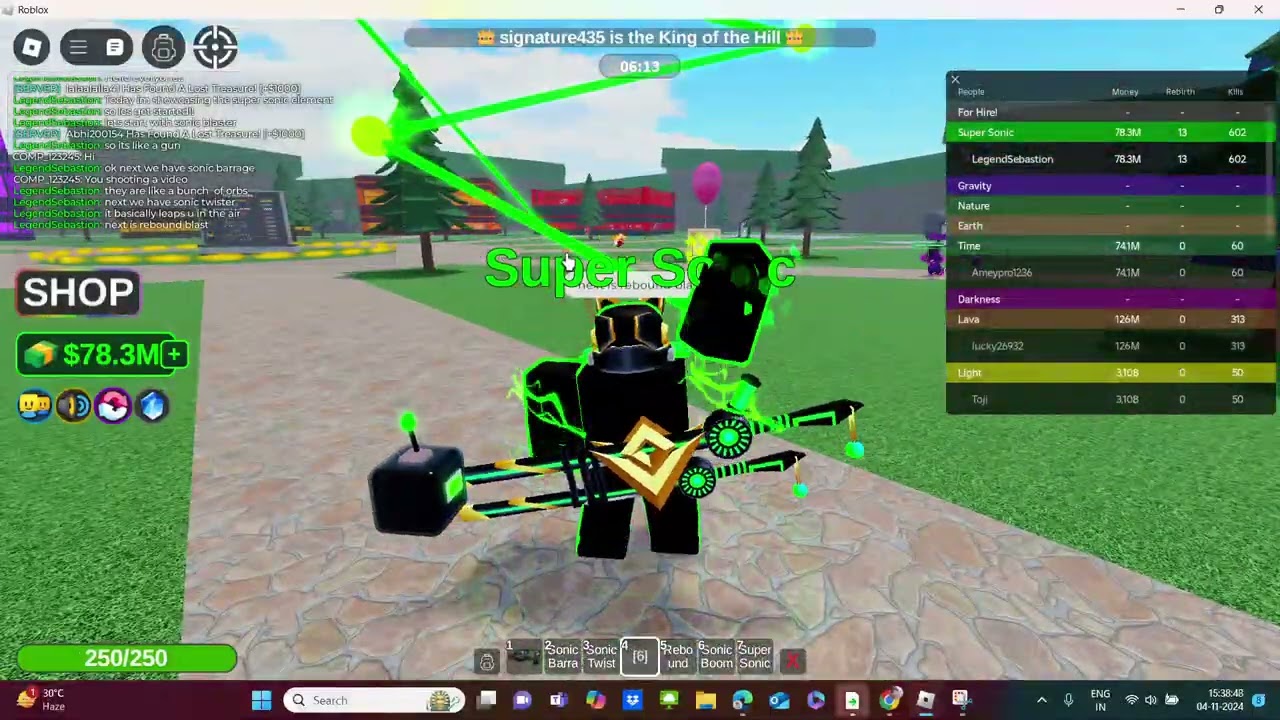 Elemental powers tycoon Super Sonic showcase!!