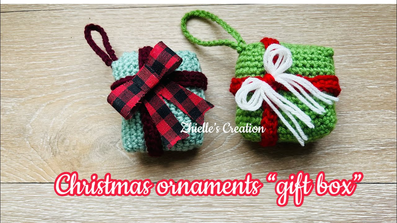 How to crochet a Christmas ornaments “gift box” #crochet #diy #crochettutorial #veryeasyandsimple