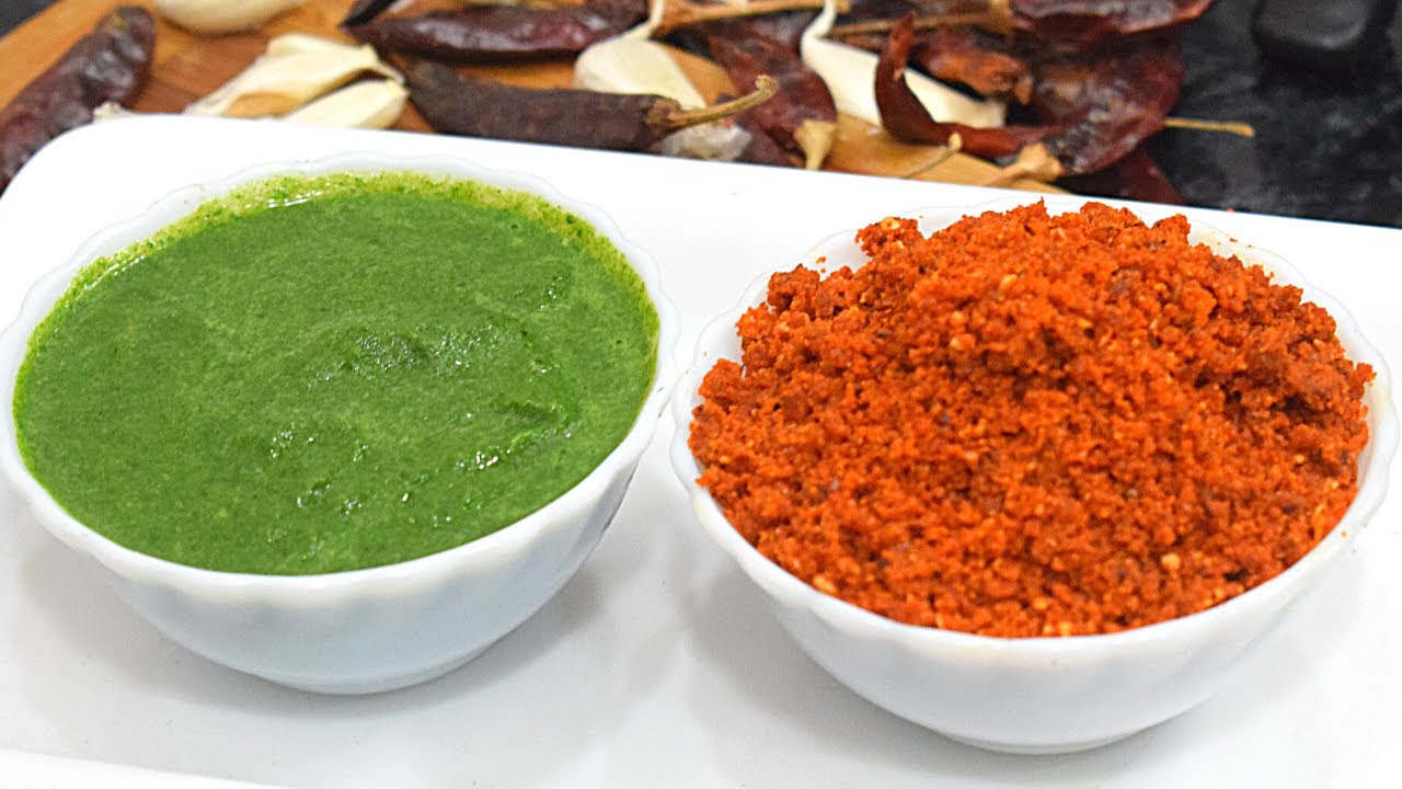 मुंबई की स्पेशल वडा पाव की चटपटी तीखी लाल चटनीऔर हरी चटनी  sukhi lal chutney Hari chutney mintchatny