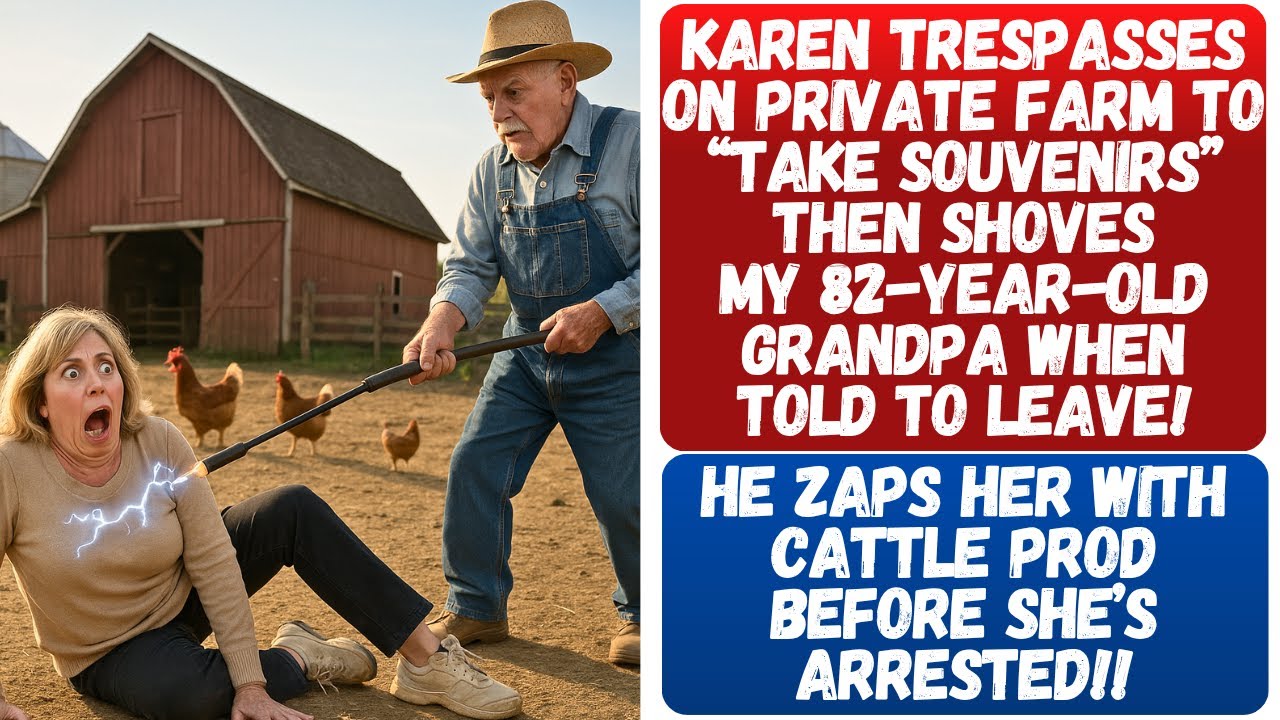 KAREN SHOVES A 82-YO MAN TO THE GROUND AFTER HE CAUGHT HER TRESPASSING & STEALING FROM HIS FARM!!