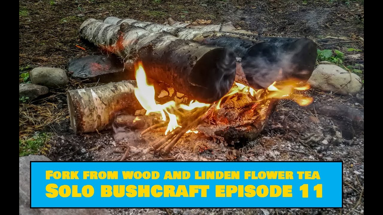 Fork From Wood, Sausages Over Fire and Linden Flower Tea - Easy Outdoors Solo Bushcraft Episode 11
