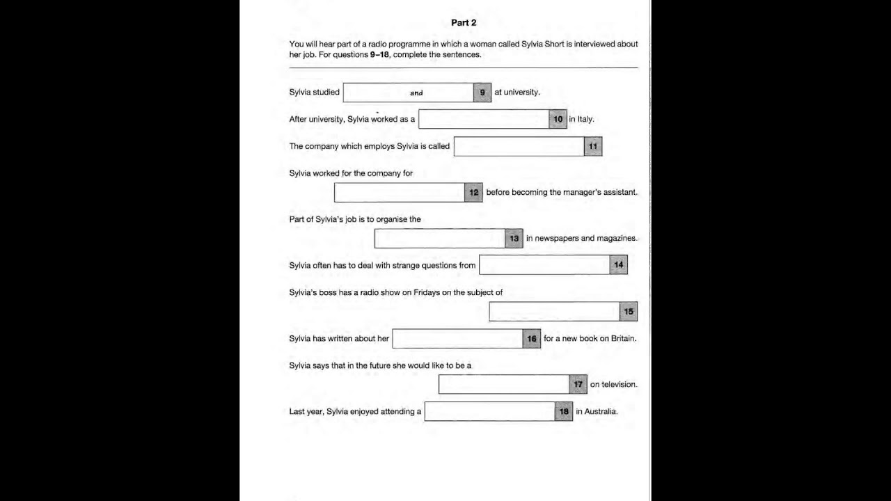 Listening B2, FCE 3, Test 4, Part 2