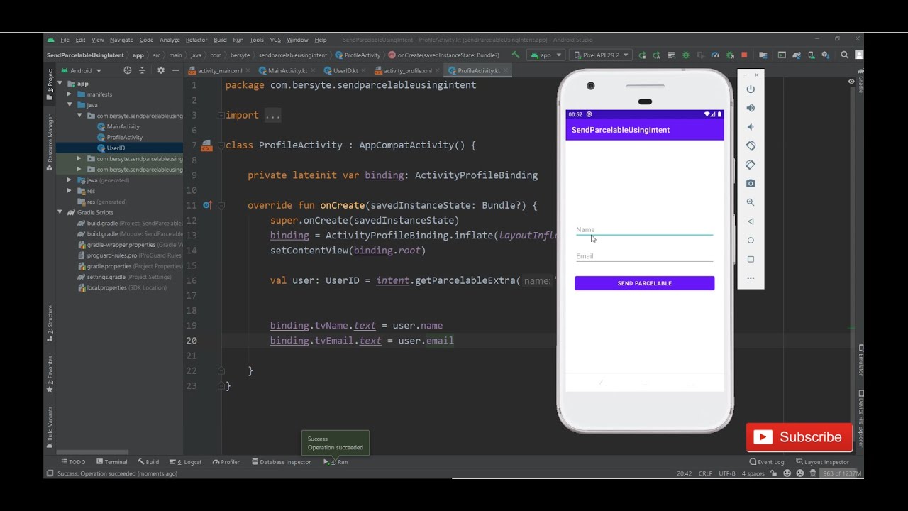 How to pass Parcelable object to intent and use getParcelable? | Android Studio & Kotlin