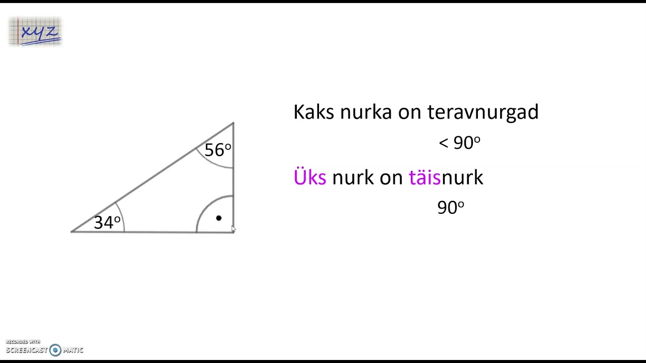Kolmnurkade liigitamine nurkade suuruse põhjal