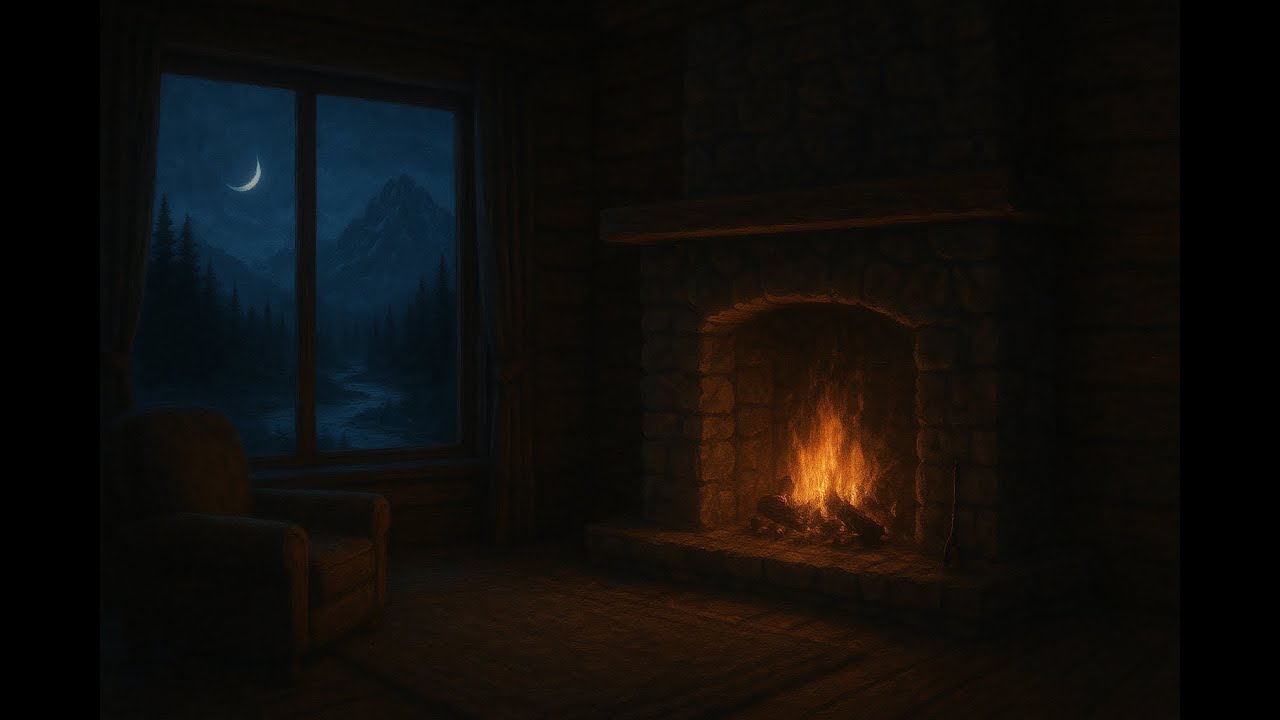 Mountain Cabin - 2 Hours Burning Fireplace & Crackling Fire Sounds