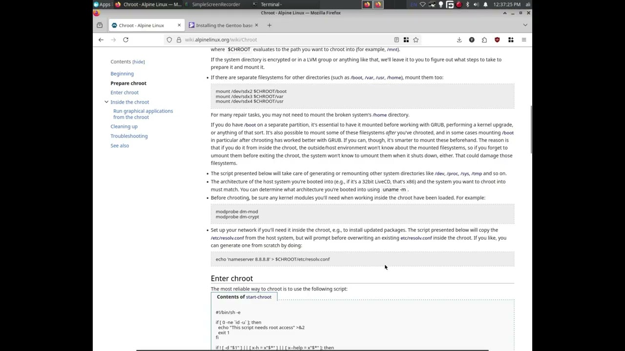 Chrooting on alpine linux