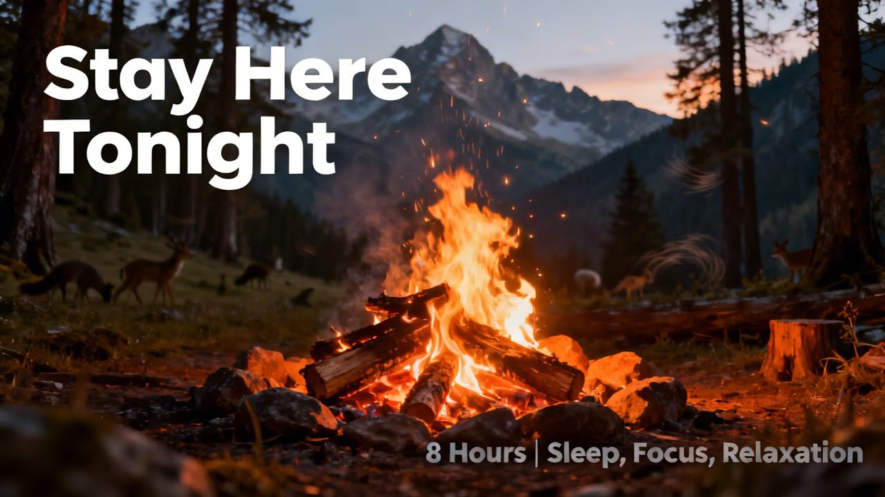 8 Hours of Calming Campfire in a Quiet Alpine Forest for Deep Relaxation