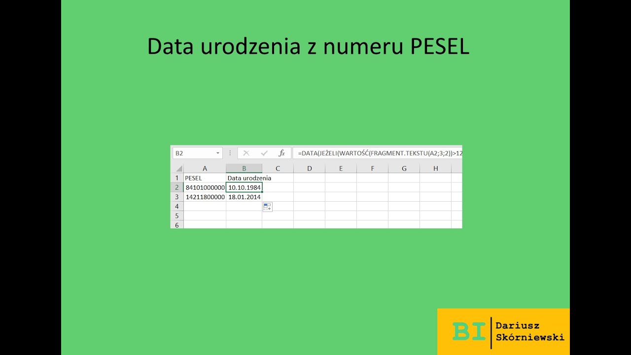EXCEL - Data urodzenia z nr PESEL