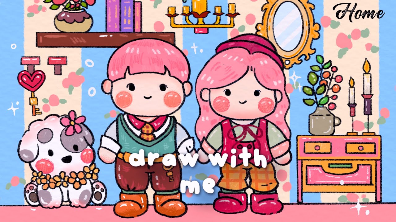 🌷🌙 ipad ASMR drawing of a cozy vintage room 🕯️| draw with me