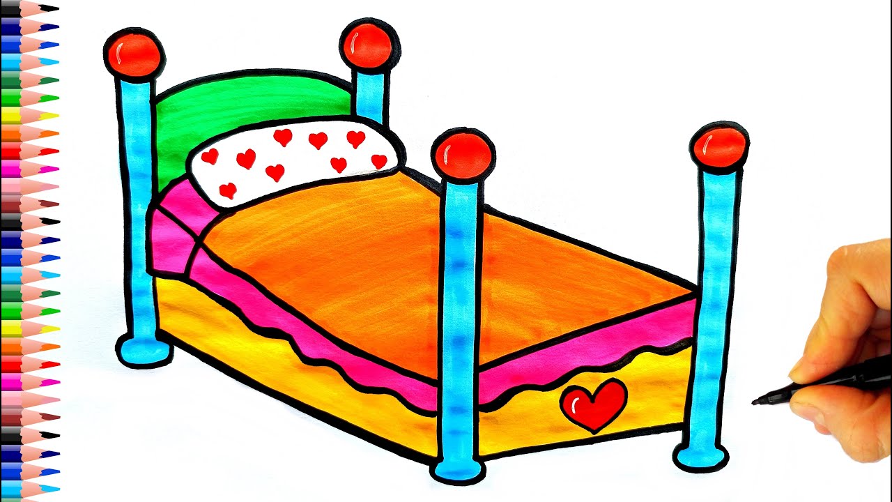 Karyola Çizimi - Yatak Nasıl Çizilir? - Kolay Yatak Çizimi - Yatak Odası Çizimi - How To Draw a Bed