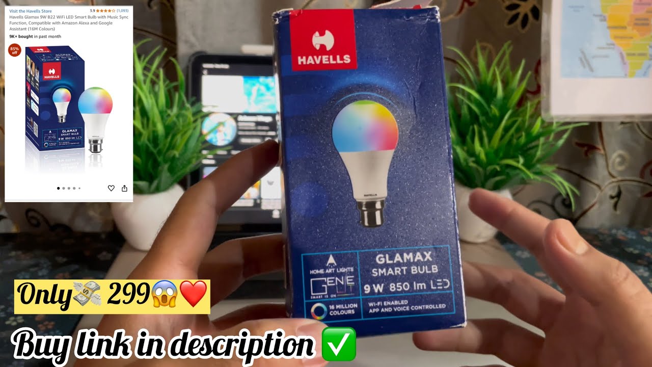 Havells Glamax 9W B22 WiFi LED Smart Bulb with Music Sync | Amazon Alexa and GoogleAssistant support