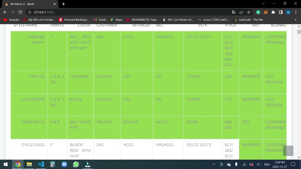 Flask - Openxl - Excel. How to color cells in an HTML table and update in the excel worksheet.