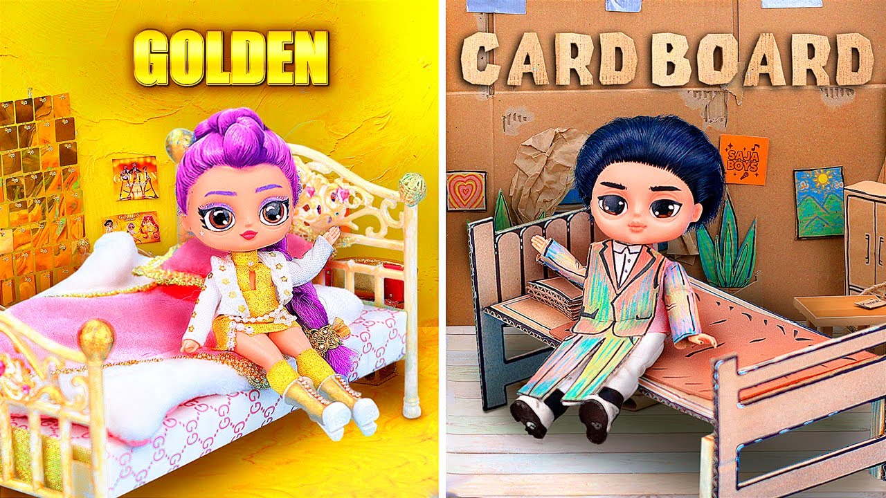 We bouwen een gouden en kartonnen poppenhuis voor HUNTRIX en Saja Boys! 10 doe-het-zelfprojecten