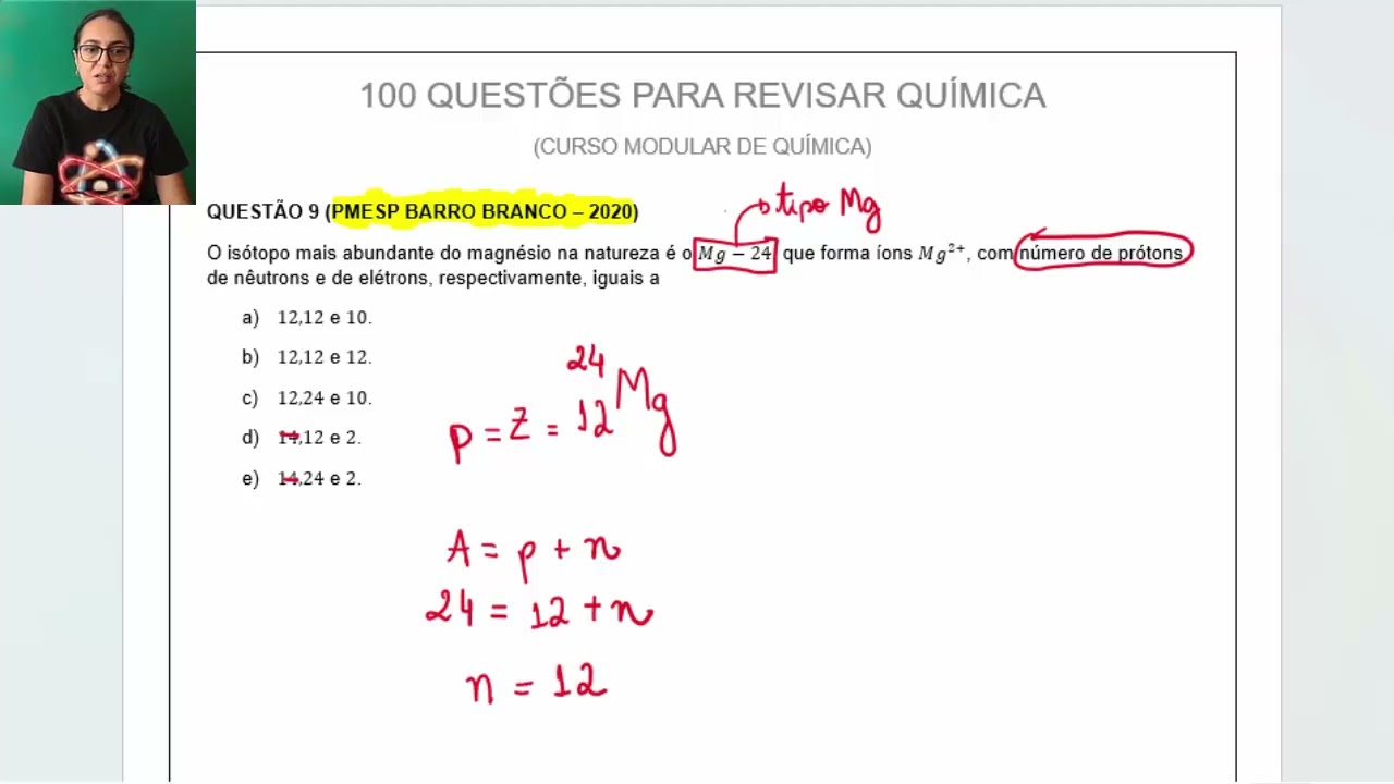009 - BARRO BRANCO – 2020| PARTÍCULAS SUBATÔMICAS | 100 questões para revisar química | Quí Geral 2.
