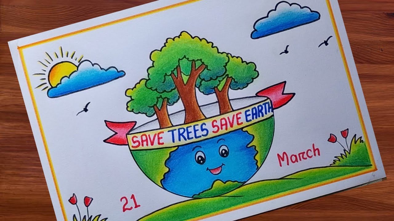 Save Trees Save Earth Poster drawing| World Forest Day drawing| Save Earth poster drawing easy
