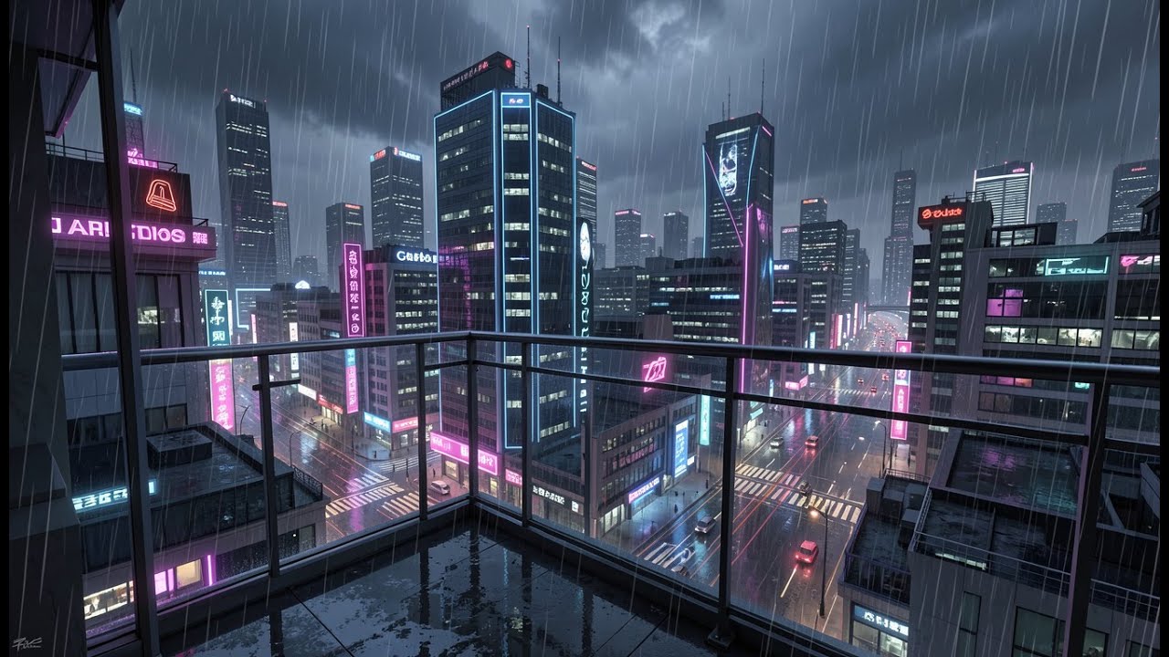 2 Hours of Quiet Night Rain 🌧️ Neon City Mood for Study & Sleep