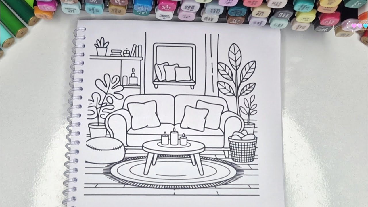 ASMR Coloring | Cute Cozy Sofa Room – Relaxing Coloring Vibes with Little Plants