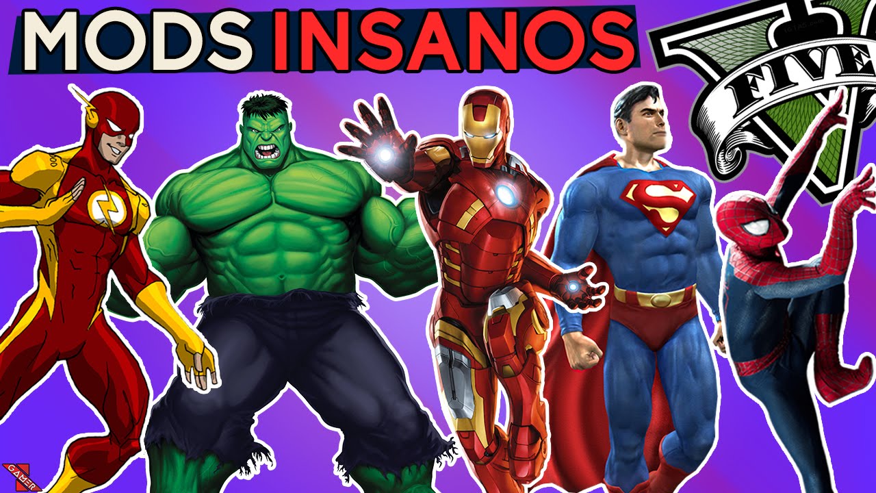 GTA 5: MODS SUPER HERÓIS (Flash, Hulk, Super Homem, Homem de Ferro & Homem Aranha) | Mods Insanos #4