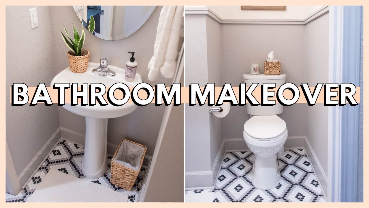 DIY BATHROOM MAKEOVER ON A BUDGET | renter friendly bathroom makeover + small bathroom makeover