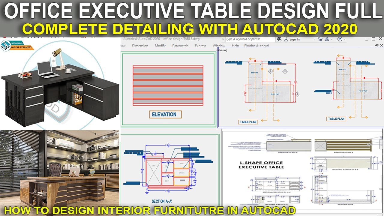 Office Executive Table Design In Autocad 2020 With Details ||#interiordesign #architecture#viralvide