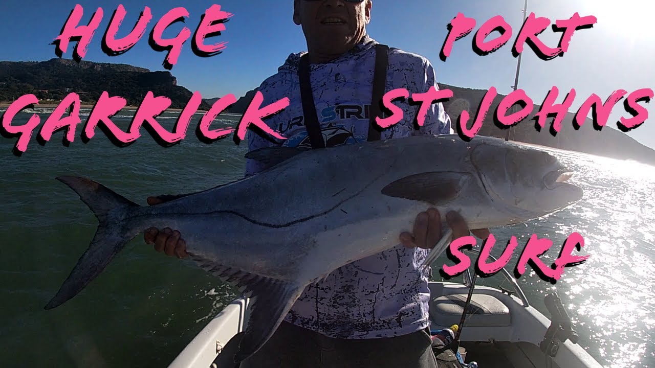 Huge Garrick (Leervis) caught fishing in Port St Johns river mouth surf amongst the breaking waves.