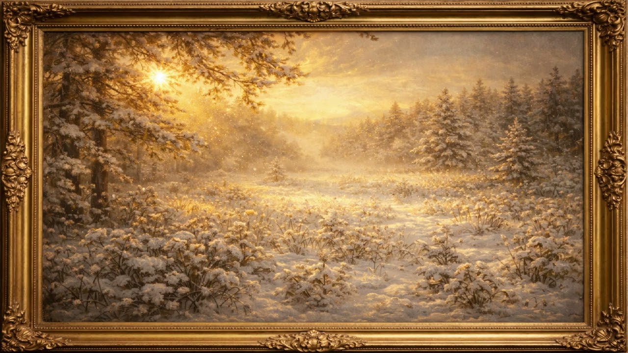 Peaceful Snowy Hillside – Vintage Oil Painting in Golden Frame - TV Art Screensaver |  TV Wallpaper