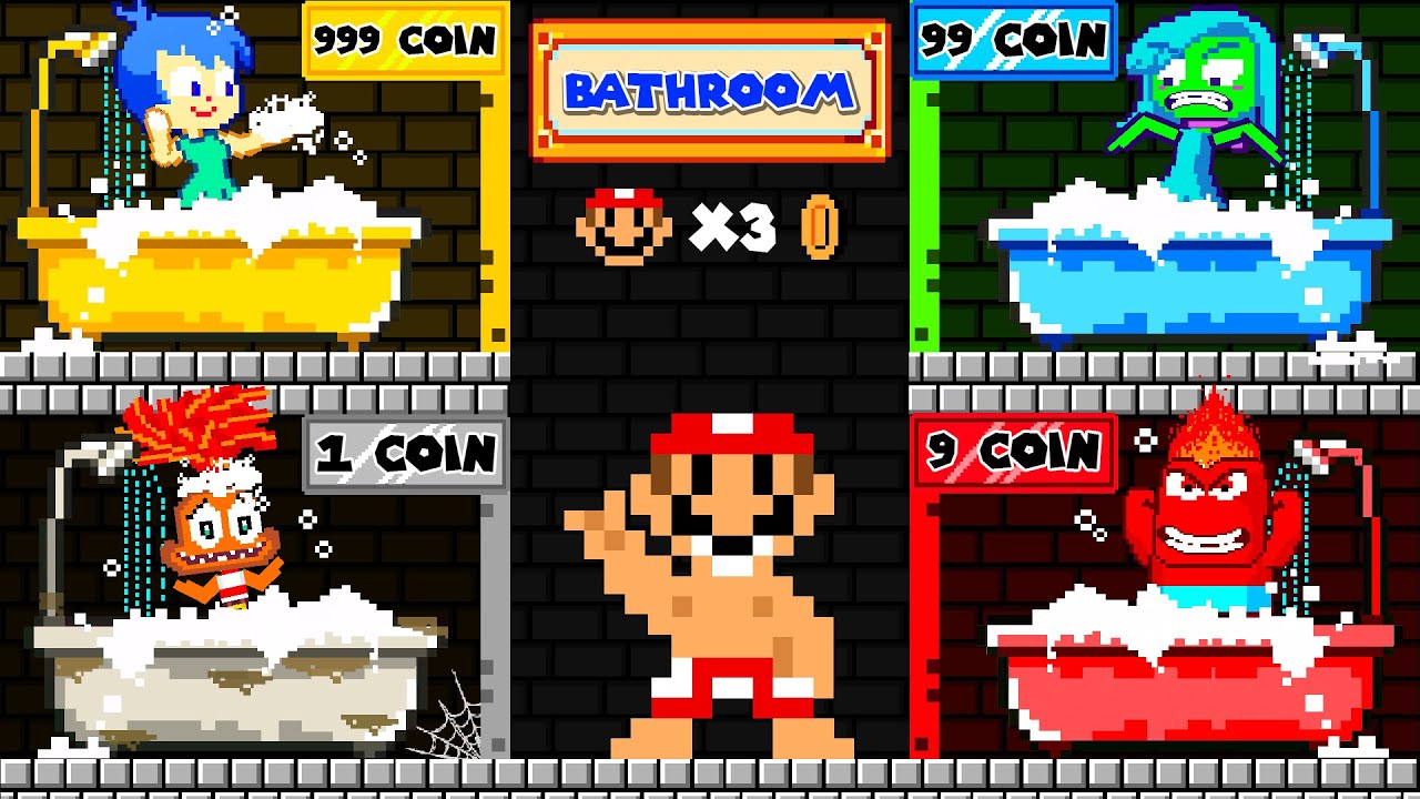 Mario and Inside Out Characters in the Bathroom Maze | Game Animation