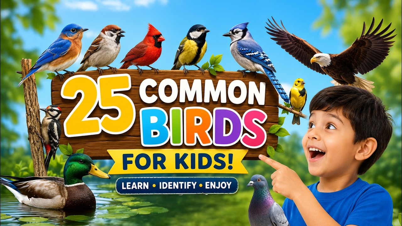 Bird Watching for Kids: 25 Everyday Species! | Learn 25 Common Birds name