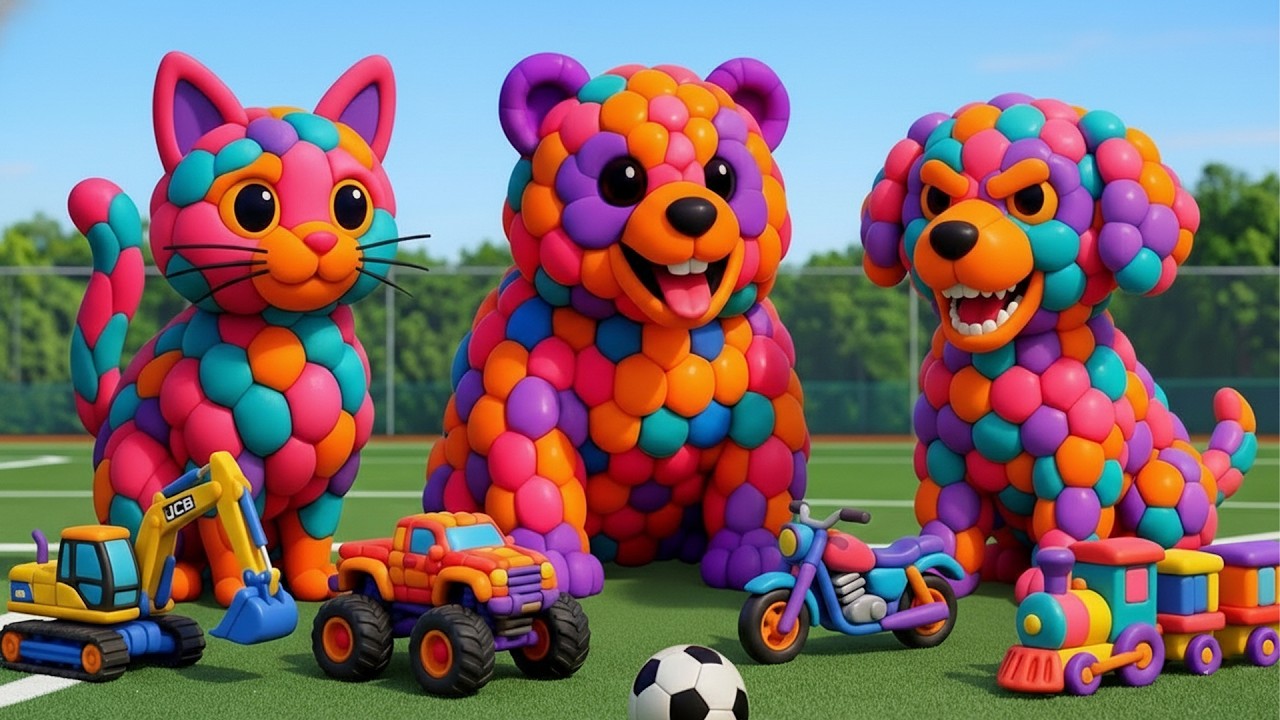 Mascot Vibrato Assistant Dog and Panda and Cat Placed on the Football Field Is Popular, Co-produced
