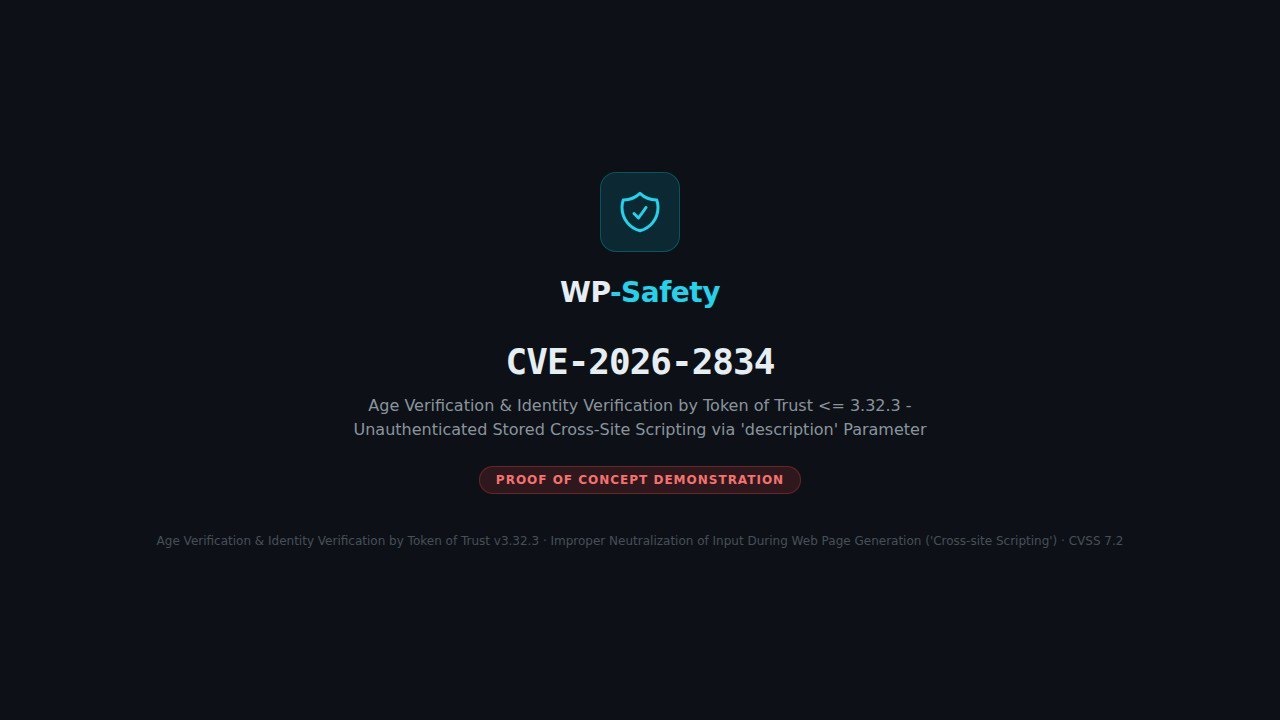 CVE-2026-2834 - Age Verification & Identity Verification by Token of Trust XSS PoC | WP-Safety