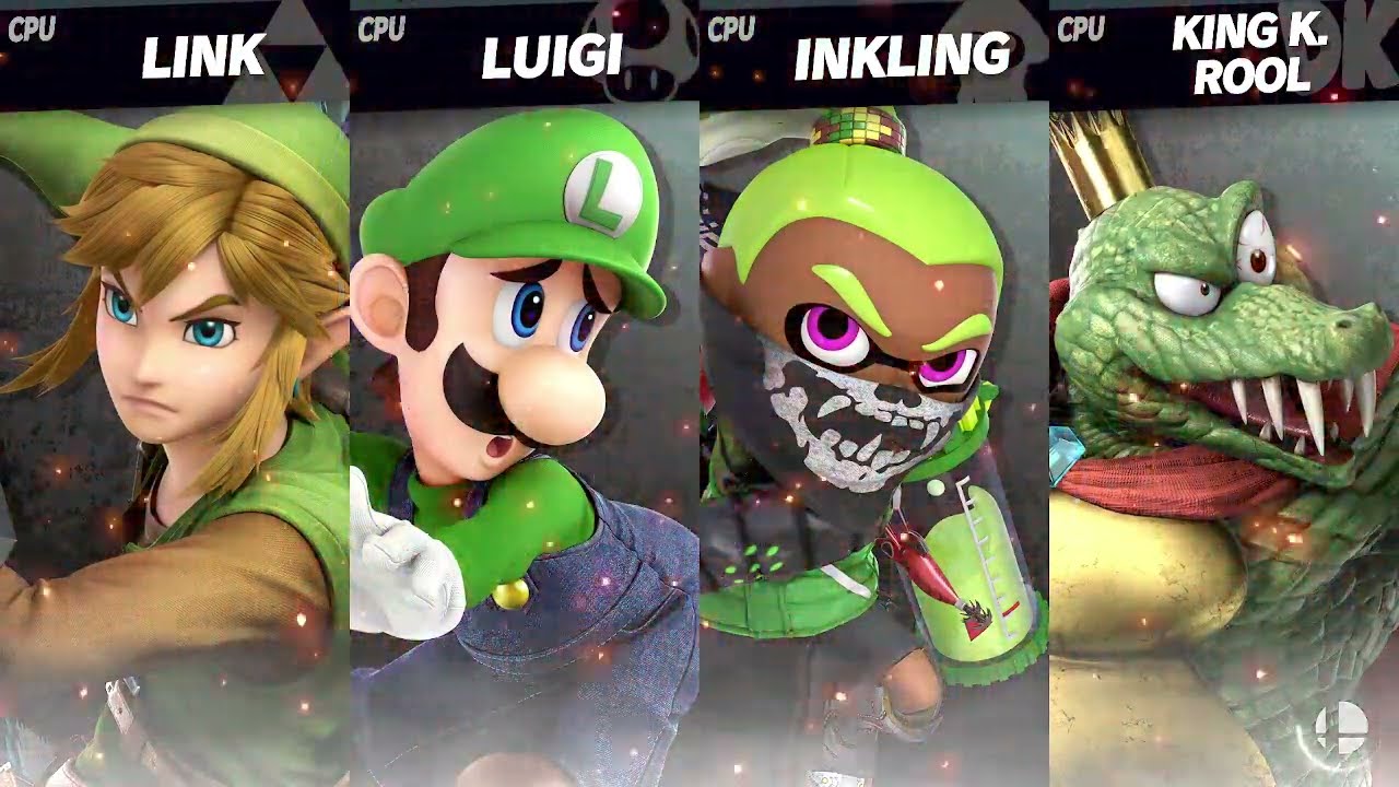 Smash Ultimate EX Link VS Luigi VS Inkling VS King K. Rool