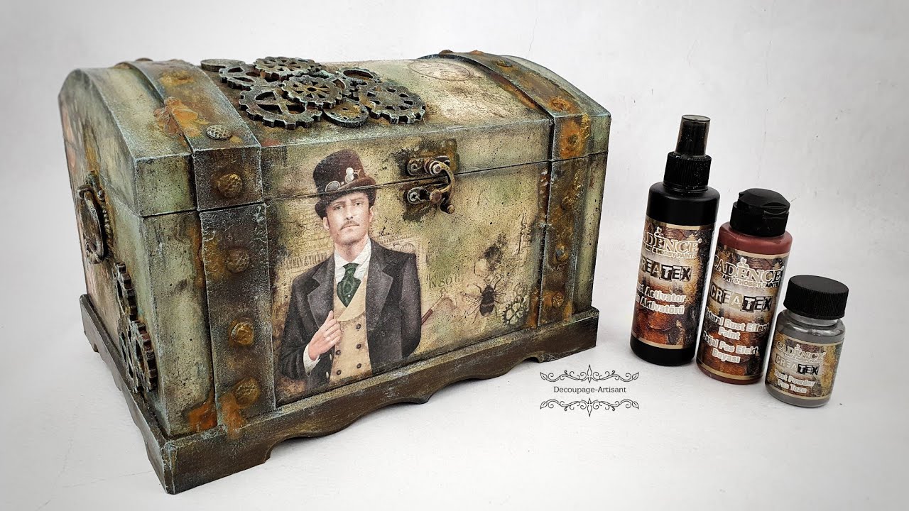 Decoupage # trunk for a man with a rust effect  #cadence # DIY tutorial...